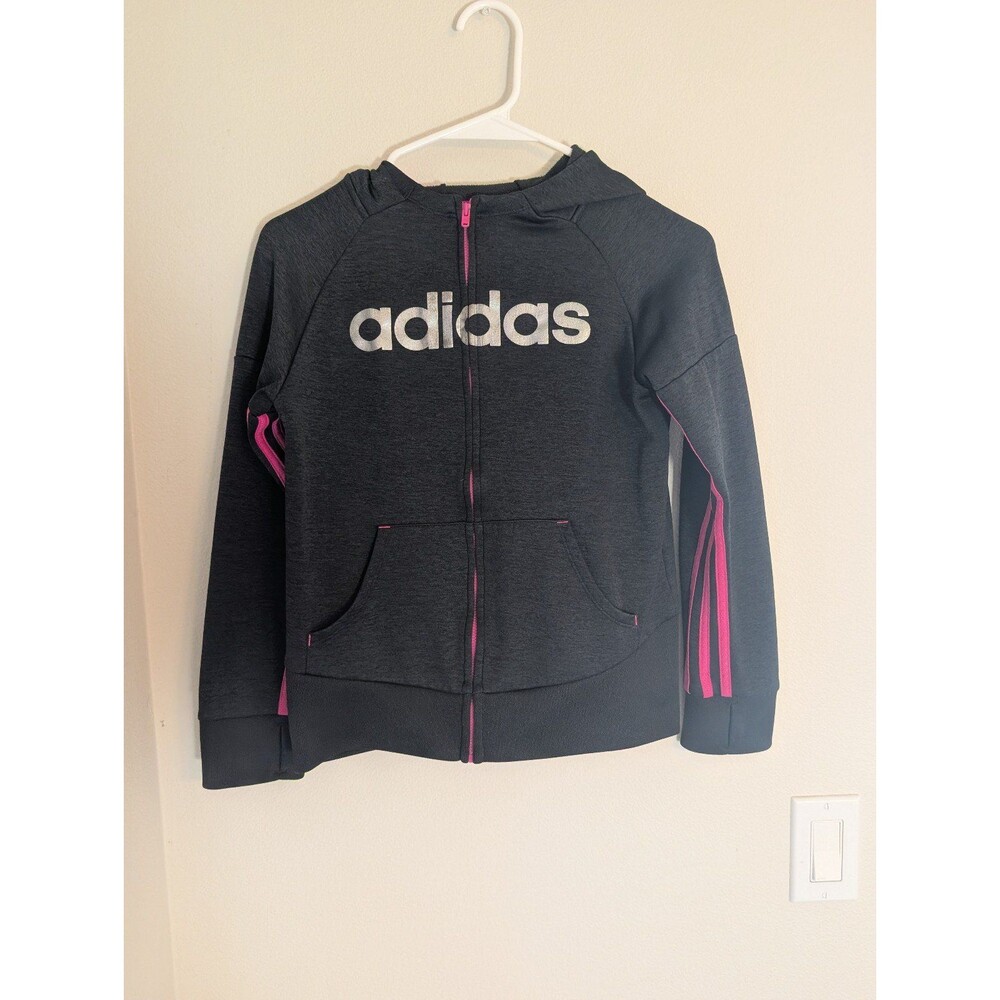 Adidas Girls' Full Zip Hoodie Size L (12/14) Black Pink